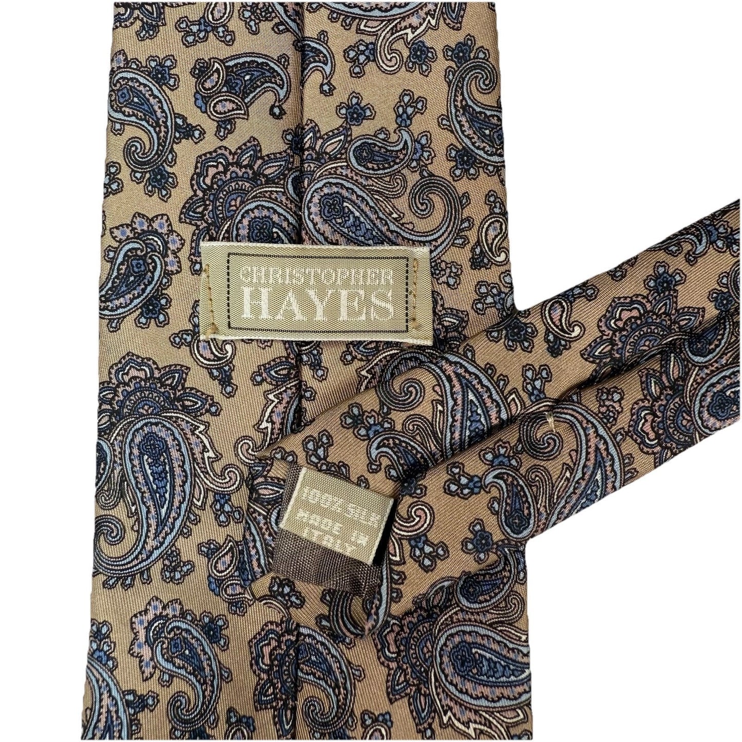 Christopher Hayes 100% Silk Paisley Mens Necktie Tie Blue Beige Italy EUC
