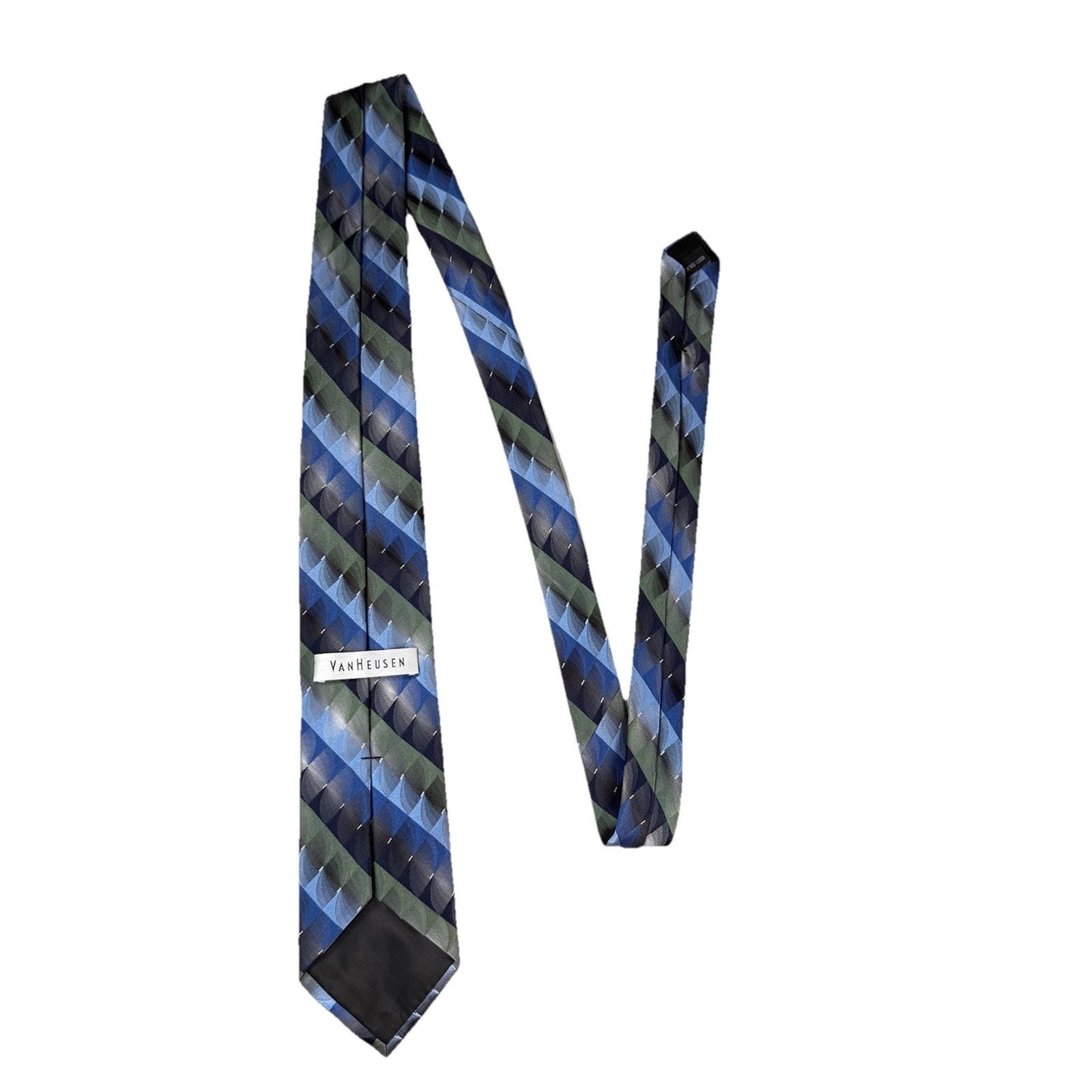 Van Heusen Men's Tie 100% Silk Geometric Blue Green Necktie EUC