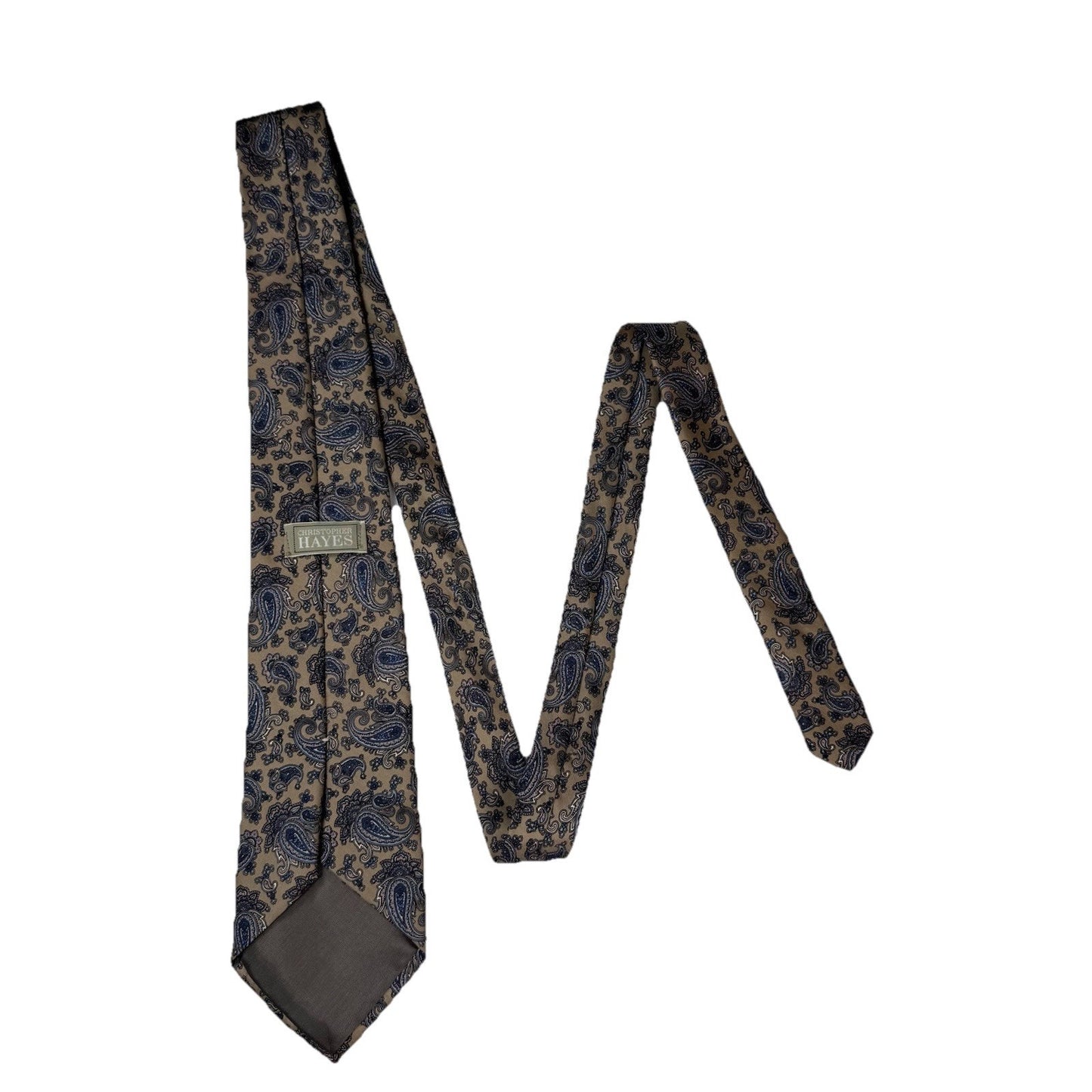 Christopher Hayes 100% Silk Paisley Mens Necktie Tie Blue Beige Italy EUC