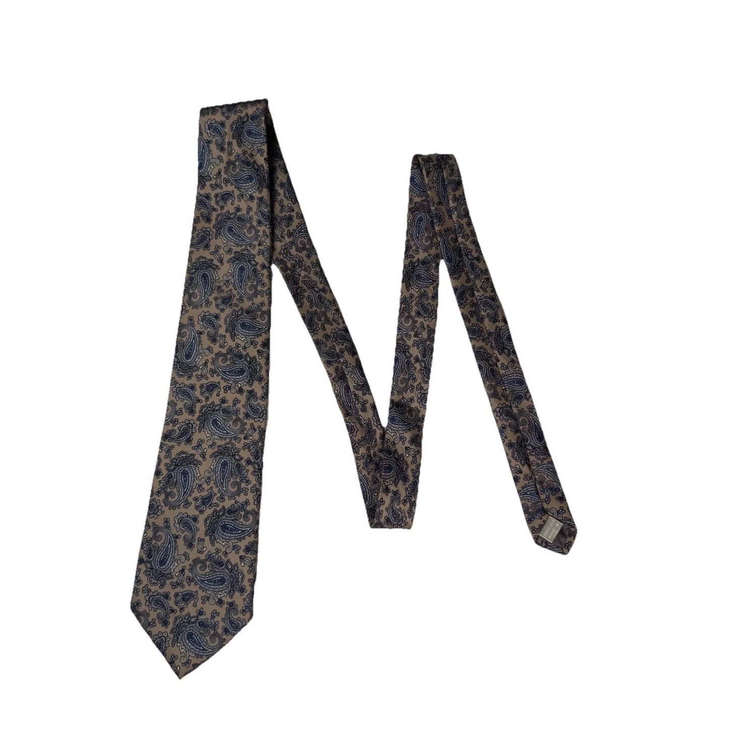 Christopher Hayes 100% Silk Paisley Mens Necktie Tie Blue Beige Italy EUC
