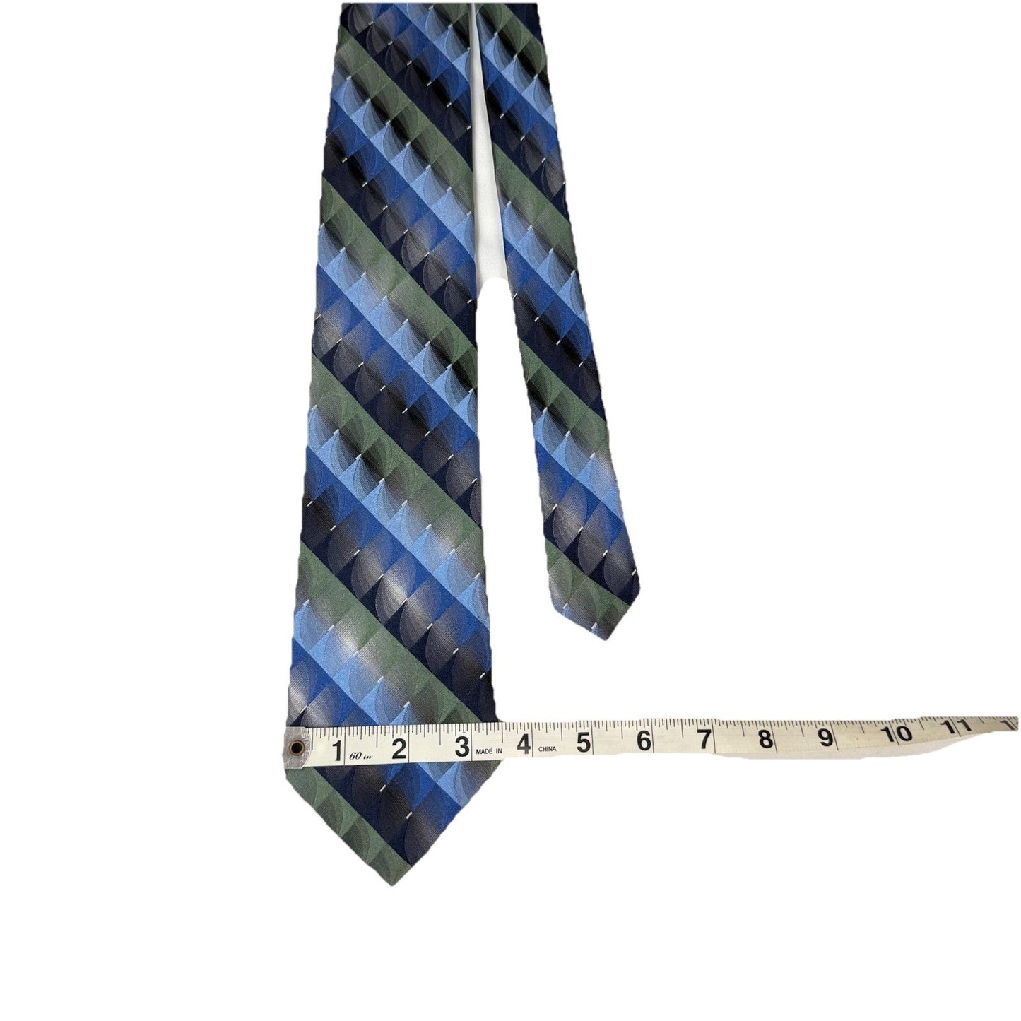 Van Heusen Men's Tie 100% Silk Geometric Blue Green Necktie EUC