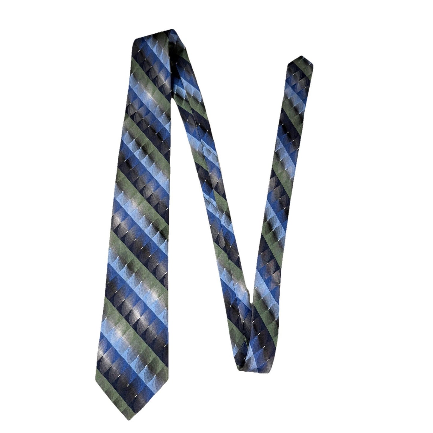 Van Heusen Men's Tie 100% Silk Geometric Blue Green Necktie EUC