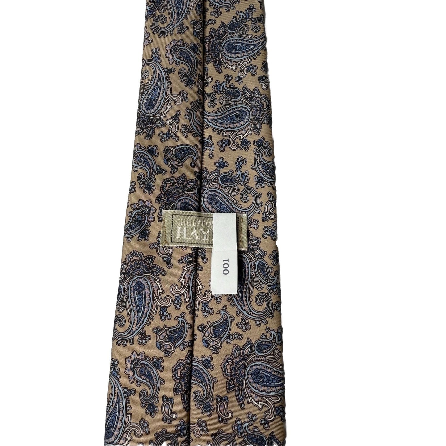 Christopher Hayes 100% Silk Paisley Mens Necktie Tie Blue Beige Italy EUC