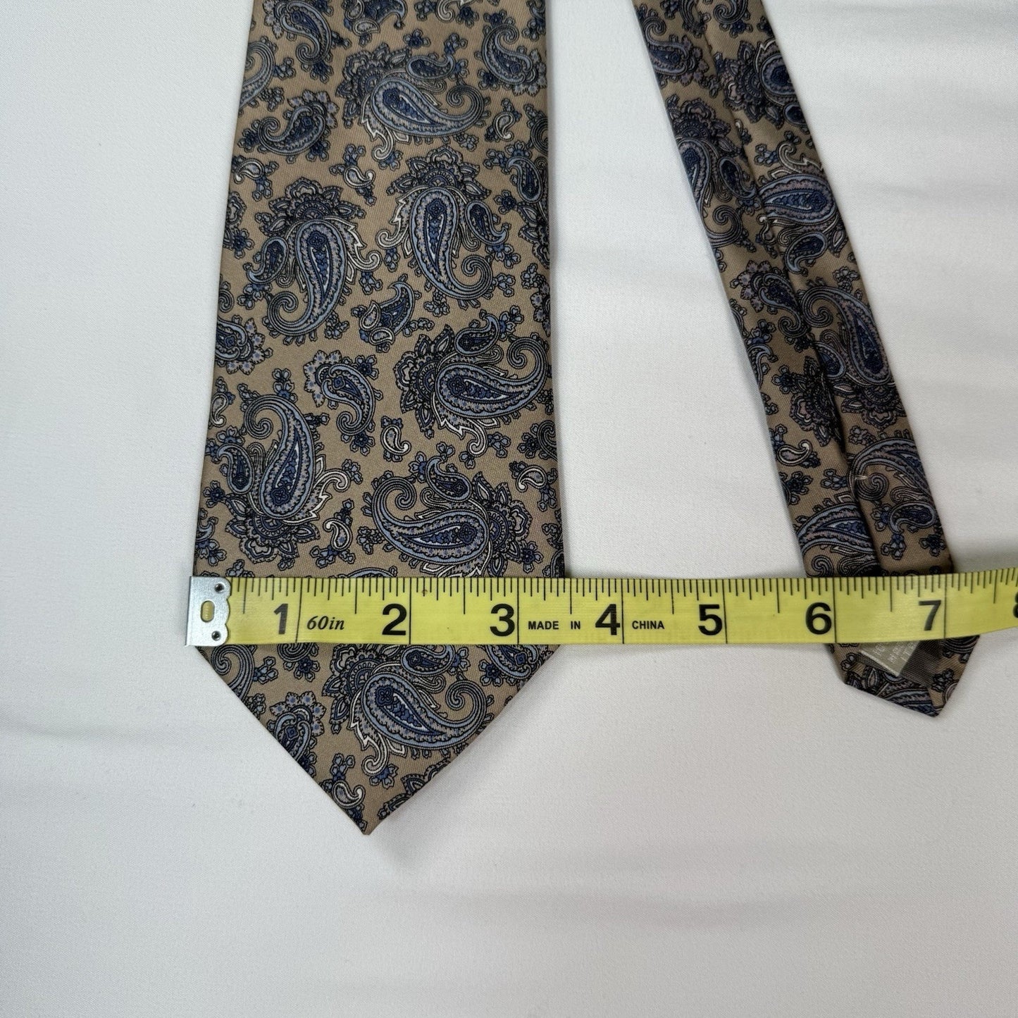 Christopher Hayes 100% Silk Paisley Mens Necktie Tie Blue Beige Italy EUC